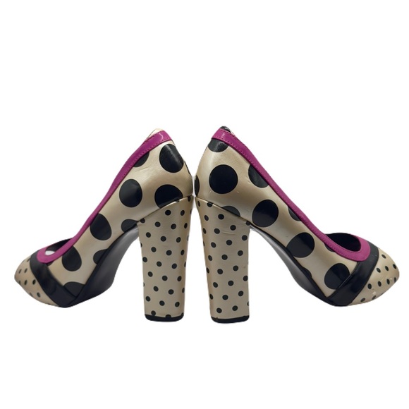 NOT RATED Pink, Black & Off White Polka Dot Peep Toe Heels Size 7, NRW0583-100 - Picture 6 of 14